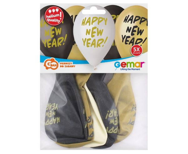 Balony Premium Hel Happy New Year 13" 5szt GMS120/HNY GoDan